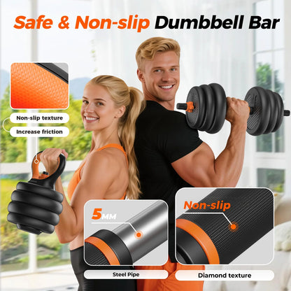 Adjustable Dumbbell Set,50Lb Free Weight Set with Connector Bar,5 in 1 Workout Gear with Dumbbell,Kettlebell,Barbell,Push up Handle,Weight Plate,For Home Gym Fitness Exercise