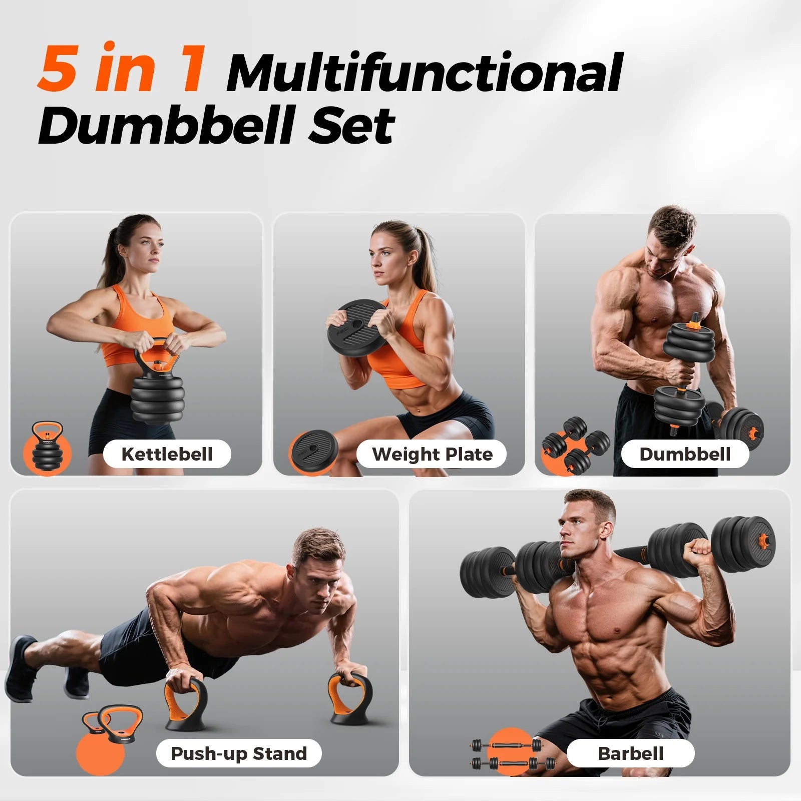 Adjustable Dumbbell Set,50Lb Free Weight Set with Connector Bar,5 in 1 Workout Gear with Dumbbell,Kettlebell,Barbell,Push up Handle,Weight Plate,For Home Gym Fitness Exercise